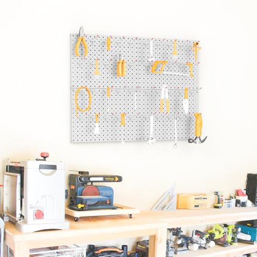 TORACK Metal Pegboard Panels and Hooks, Tool Organizer Peg Board, Grey - color: Light Gray