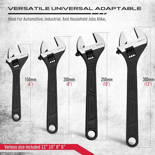 Adjustable Wrench Set Wrenches Sets: 4-Piece 6, 8, 10, 12 Inch Chrome Vanadium Steel Corrosion-Resistant Black Oxide Finish for Automotive Plumbing and Household Repairs - size: 4 PCS Professional Set (6",8",10",12")