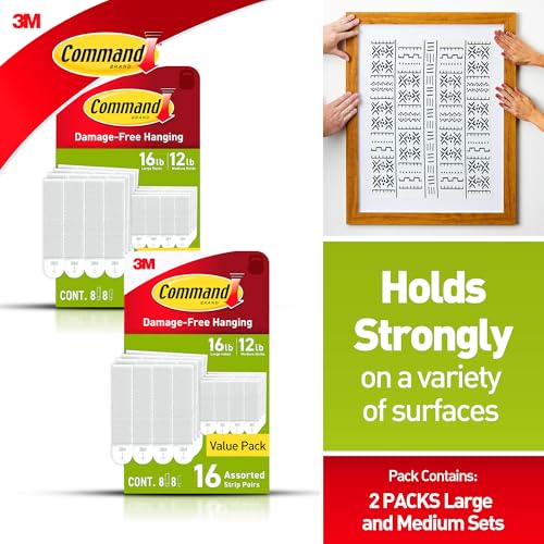 Command Medium and Large Picture Hanging Strips, Damage Free Hanging Picture Hangers, No Tools Wall Hanging Strips for Living Spaces, White, 16 Medium Pairs and 16 Large Pairs (64 Total) - size: 16 Large Pairs, 16 Medium Pairs