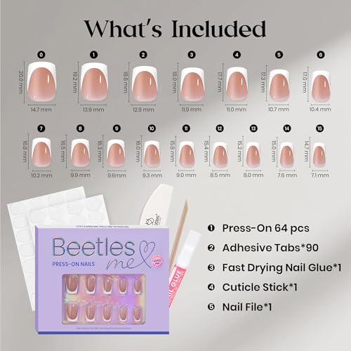 Beetles Brown French Tip Press on Nails - Short Square, 64 PCS 16 Sizes - color: 1D - French in Brown Base - S