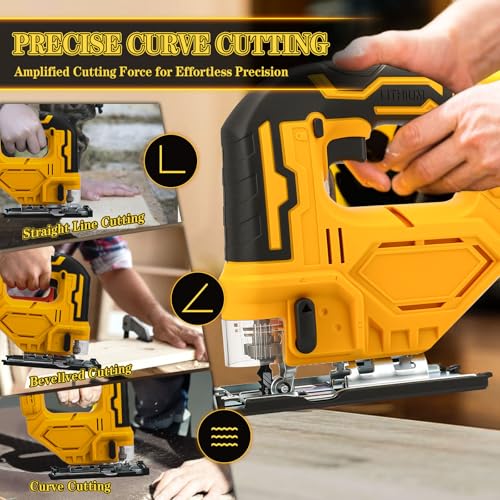 Cordless Jig Saw for Dewalt 20v Max Battery(Tool Only), Electric Jigsaw Cut Off Tool 400W 2700RPM 45° Beveled Cutting 3 Orbital Setting with 6 Blades for Straight/Curve/Circle Cutting (for Dewalt) - style: for Dewalt