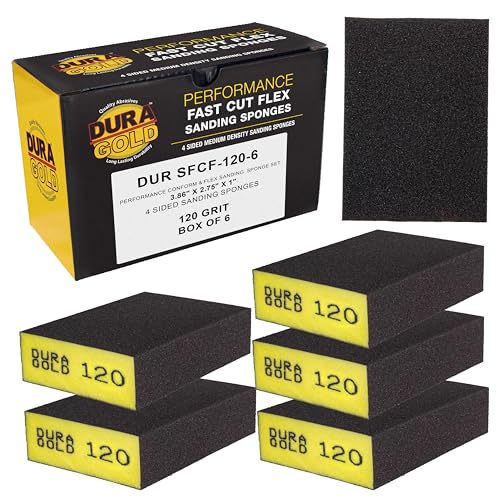 Dura-Gold 120 Grit 4-Sided Hand Sanding Block Sponges, 3.9" x 2.75" x 1" - style: 120 Grit