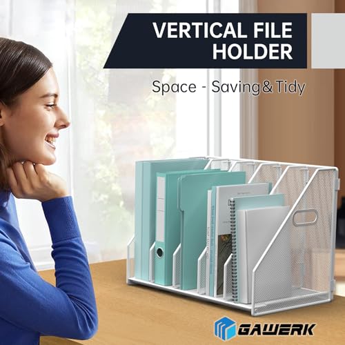 MINDEPOT Desk File Organizer Folder Holder with 5 Vertical for Office White - color: White
