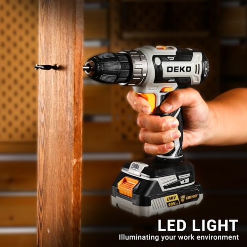 Power Drill Cordless: DEKOPRO Cordless Drill 20V Electric Power Drills Set Tool Drills Cord-less Set with Battery and Charger - color: Gray