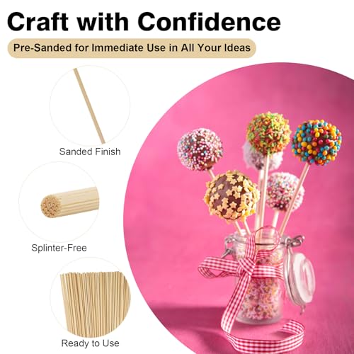 150PCS Small Wood Rods - 1/8 x 12 Inch Round Wooden Cake Sticks Long Macrame Dowels for Crafting Hardwood Dow Rods for Craft and DIY Projects