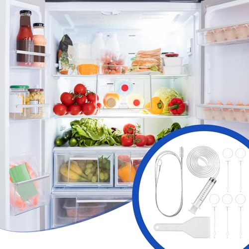 Gisafai 9 Pcs 36 Inch Refrigerator Cleaning Kit Fridge Drain Cleaning Tool Including 1 Syringe Hose 5 Plunger 1 Shovel 1 Long Flexible Refrigerator Scrub Brush for Ice Maker Dispenser