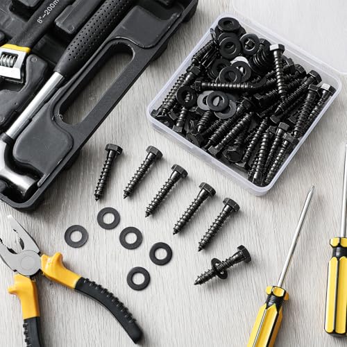Zonon 50 Pcs 1/4'' X 2-1/2'' Hex Head Lag Bolts Screws with Washers, Black - color: Black, size: 1/4'' X 2-1/2''