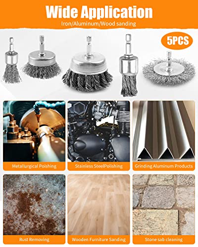 5 Pcs Drill Wire Brush Set, Heavy Duty Wire Brush Wheel for Drill - style: 5pcs(Twisted & Carbon Steel Wire)
