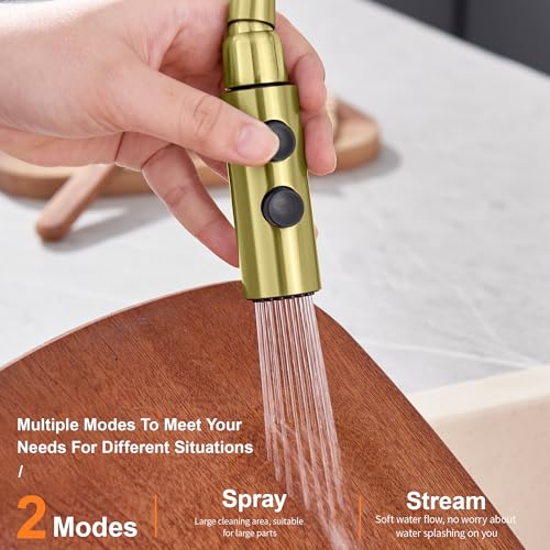 TIORIY Kitchen Faucet Head Replacement Metal, Pull Down Spray Head with 15 Adapters for Kitchen Faucet, 2 Function Kitchen Sink Spray Nozzle, Stainless Steel, Brushed Gold - color: Brushed Gold