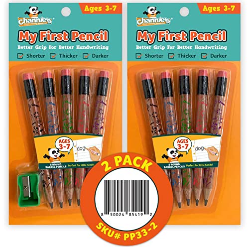 Channie's My First Pencil, Easy-to-Hold Write Size Graphite Jumbo Barrel Presharpened Wooden 2B Small Pencils for 3-7 Year Olds, Brown Color, 2 Pack (5 Pencils Each) - style: Wood Panda, Ages 3-7 (5 Pencils Each) 2-Pack