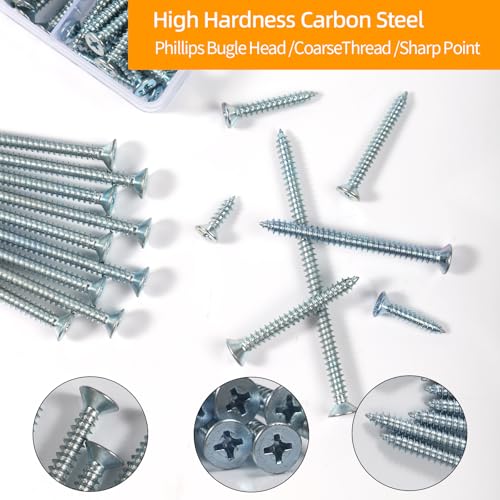 205-Piece Screw Assortment Kit, Phillips and Flat Head Wood Screws Drywall Screws Multi-Size for Home Repair DIY