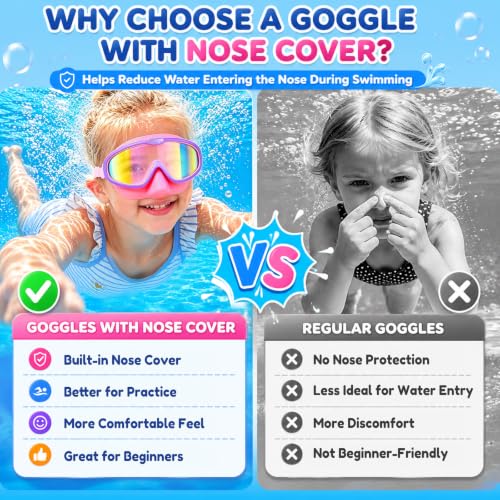 Seago Kids Swim Goggles with Nose Cover 2 Pack for 3-14 Anti-Fog Clear View - color: Black & Pink