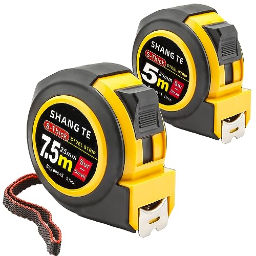 2 Packs Tape Measure 25 ft /16 ft, Steel Measuring Tape Retractable, 25-Foot /16-Foot Basics Self-Locking Measurement Auto Lock Tape Rule Imperial/Metric Tape Measure for Body Measurements - color: 2 Pack, size: 7.6 m