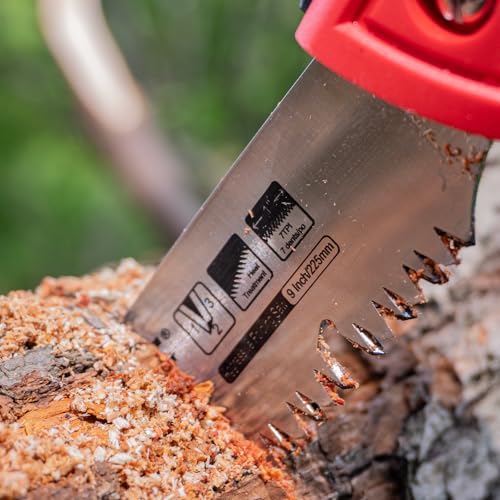HAUTMEC 9 inch Folding Pruning Saw, Heavy Duty Hand Saws for Tree Trimming with SK5 Blade, Deep Gullets & Triple-Cut Teeth, Garden Saw for Wood Cutting, Camping & Bushcraft