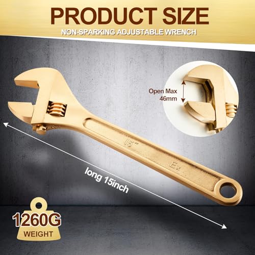 Hicarer 15 Inch Non-Sparking Adjustable Wrench, Aluminum Bronze Tool - size: 15 Inch/ Open Max 46mm