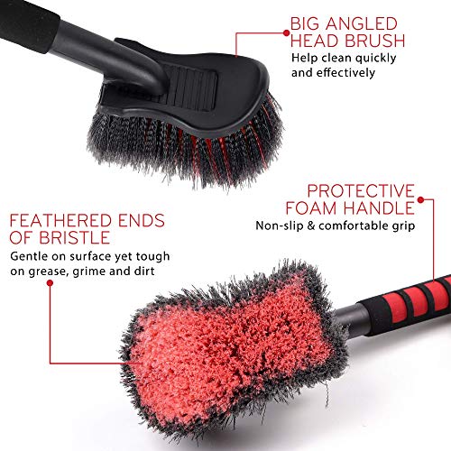 TAKAVU 17.5in Tire Brush, Soft Bristle Long Handle, Scratch-Free (Red) - color: Red