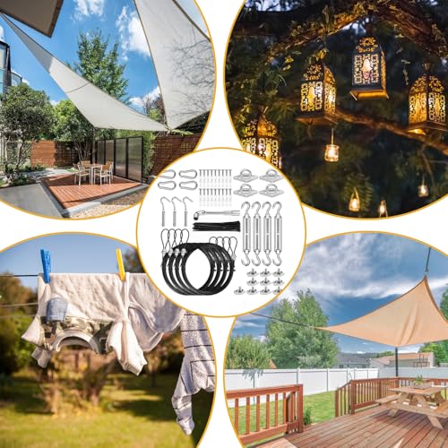 4 PCS 10ft Sun Shade Sail Hardware Kit, 304 Stainless Steel Cable Wire with Nylon Coating - for Rectangle Triangle Square Shade Sail Installation, Outdoor Garden Patio