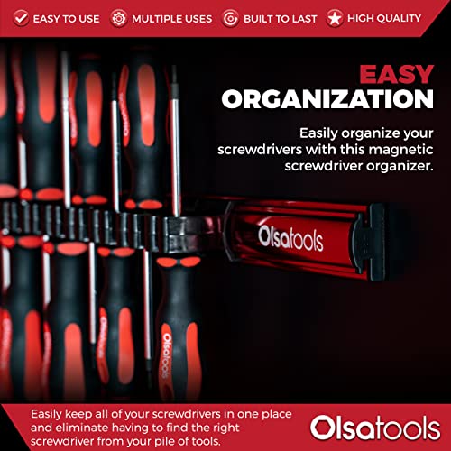 Olsa Tools Magnetic Screwdriver Organizer, Red, Holds 16 Screwdrivers - color: Red Organizer / Black Clips