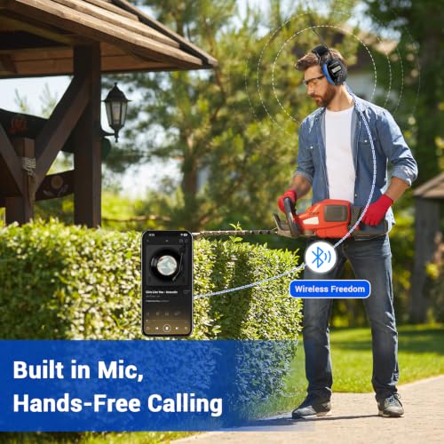 Bluetooth 6.0 AM FM Radio Headphone,Earmuff for Mowing,Construction - color: Blue