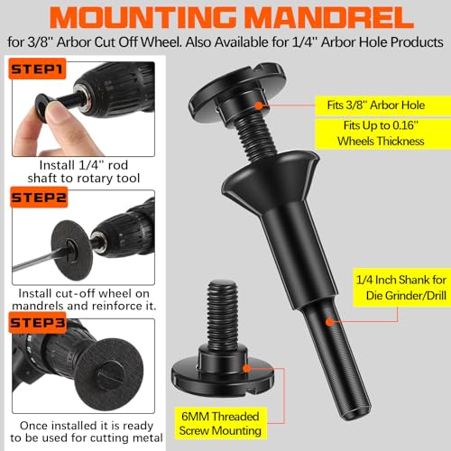 Lasnten 3 Inch 50 Pack Die Grinder Cut-Off Wheels with 1/4" Arbor Mandrel - size: 3 Inch