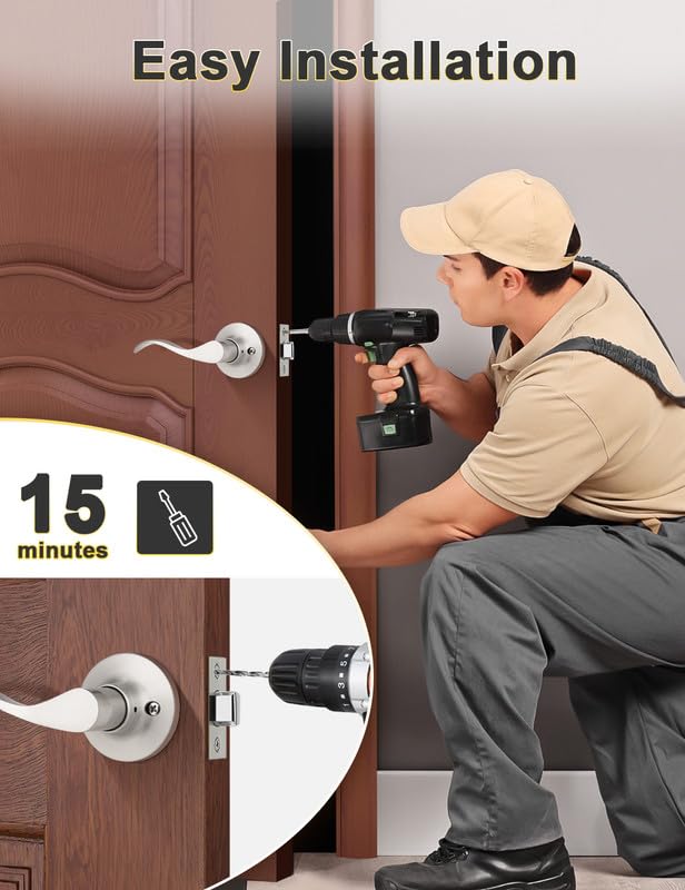 Mengico 10 Pack Satin Nickel Modern Interior Passage Door Knobs, Keyless Door Handle for Hallway & Closet, Wave Style Non-Locking Door Lever Reversible for Left & Right Handed - size: Passage Function - Keyless