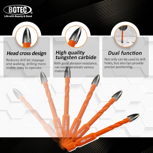 BGTEC Cemented Carbide Drill Bits -10pcs Quick-fit Shank 5MM*5+6MM*5MM Cross Spiral Hard Alloy Drill Bit for Wood Plastic Masonry Ceramic Tile Concrete Marble - size: 10pcs 5MM*5+6MM*5MM