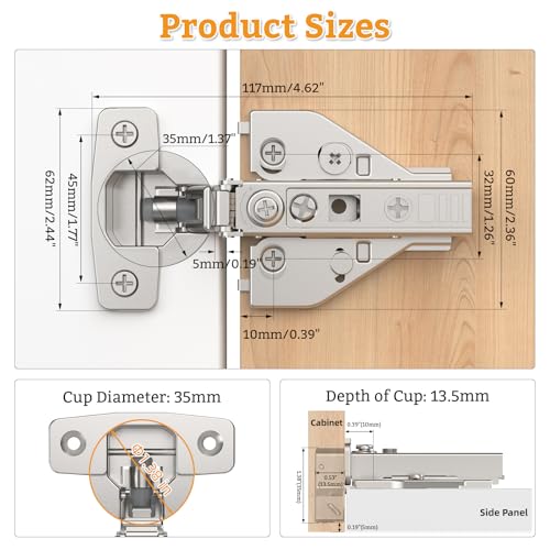 Chibery 4 Pack Full Overlay Cabinet Hinges, 4D Adjustment, Soft Close 105°
