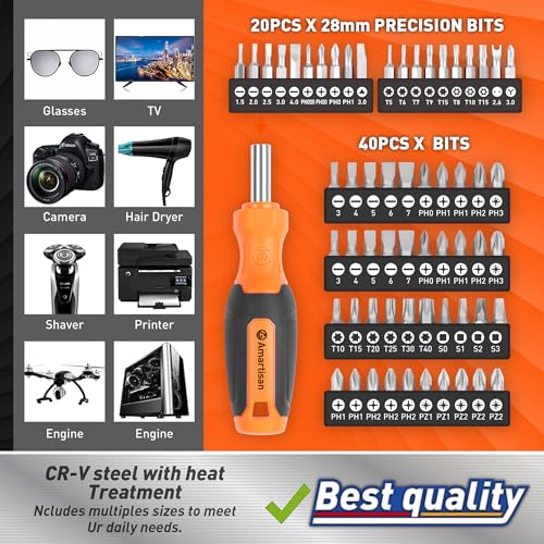 Amartisan 86-Piece Magnetic Screwdrivers Set with Case, Includs Slotted, Phillips, Hex, Pozidriv,Torx and Precision Screwdriver Set, Magnetizer Demagnetizer Tools, Tools for Men - style: 86-Piece Screwdrivers Set