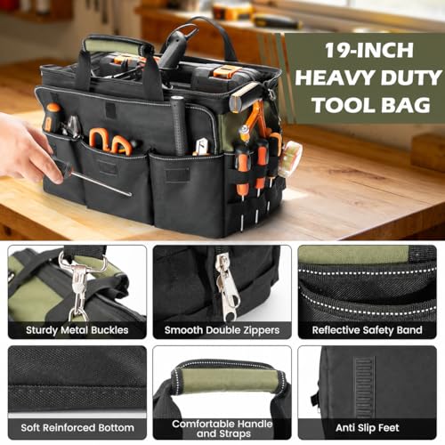 VJI 19" Portable Heavy Duty Tool Bag with Adjustable Shoulder Strap, Green - color: Green, size: Large