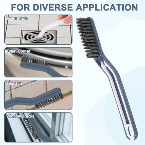 uxcell Crevice Cleaning Brush with Tweezer, Hard Bristle Gap Brush for Tidying Narrow Space, Deep Cleaning Supplies for Kitchen Sink, Toilet, Bathroom, Bathtub, Home, Window, Blue - color: Blue