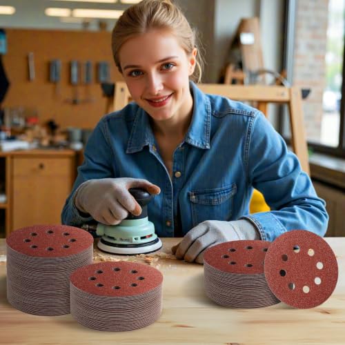JTIEO 100PCS Sanding Discs 5 Inch, 800 Grit Orbital Sander Pads, Hook & Loop Sandpaper Pads, 8 Hole Round Sanding Discs for Random Orbital Sanders - style: 800Grit-100pcs