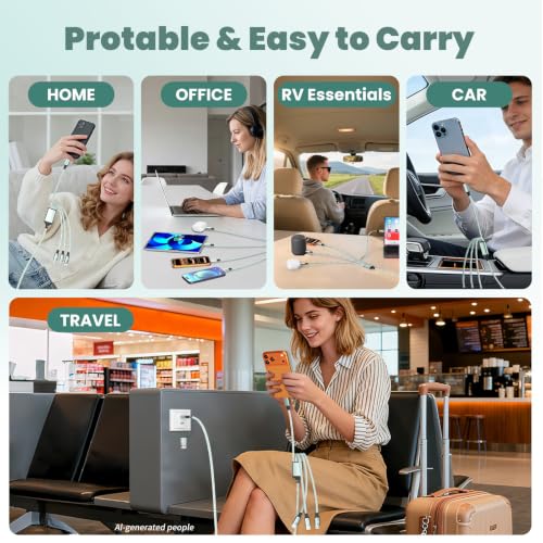 4 in 2 Multi Charging Cable, USBA/C Universal Charging Cords 2 Pack 5FT - color: Mint Green &Sliver