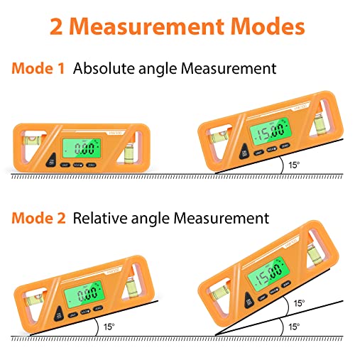 Digital Torpedo Level and Protractor, Magnetic Angle Meter, Electronic Bubble Inclinometer, Absolute and Relative Measurement, Angle & Slope Conversion for Woodworking Home Drainage Leveling