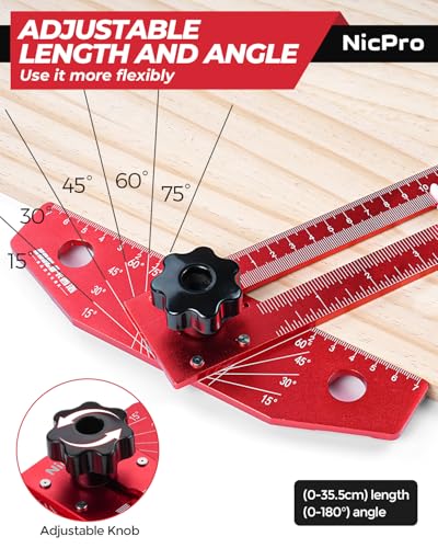 Nicpro Woodworking Scriber T Ruler with Pencil, Aluminum Alloy T Square