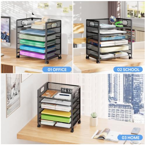 Simple Trending 6-Tier Paper Tray Organizer, File Organizer for Desk, Black - size: 13" x 8.8" x 14.6"