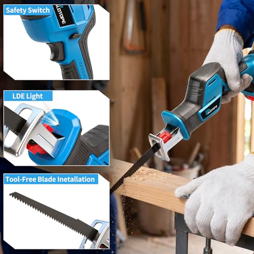 Cordless Reciprocating Saw,Electric Saw with 2 X 4.0Ah Batteries, Handheld Brushless Motor Saw Lightweight with Variable Speed 0-3500 SPM,12 Blades,Cordless Saw for Cutting Wood PVC Pipe