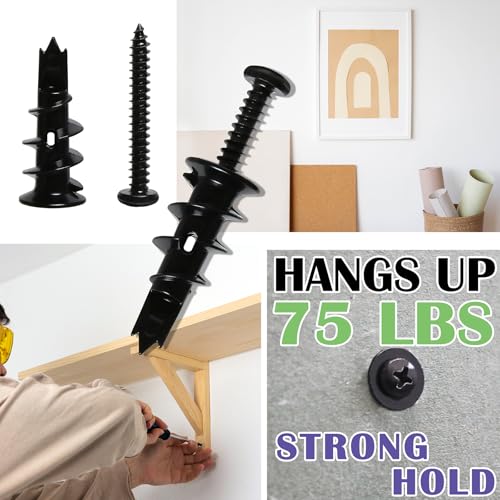 50Pc #8 Black Self Drilling Metal Drywall Anchors Heavy Duty and Screws kit