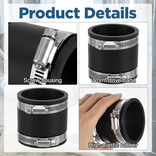 4 Pcs 2-1/2 Inch Dust Control Flex Cuffs with Stainless Steel Hose Clamps, Flexible Rubber Connector for Plastic and Copper Plumbing Connections(2-1/2 Inch)