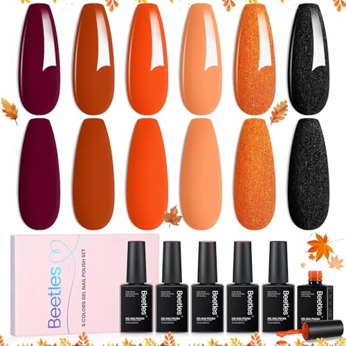 Beetles Fall Gel Nail Polish Set - Burnt Orange Shimmer Gel Polish - color: A - Mixed Finishes | Autumn Leaves