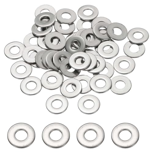 PATIKIL #8 304 Stainless Steel Flat Washers, 50 Pcs Round Metal Washer Small Spacer for Screws Bolts Nuts Assortment (1/5" ID x 4/9" OD) - size: #8 (1/5" ID x 4/9" OD)