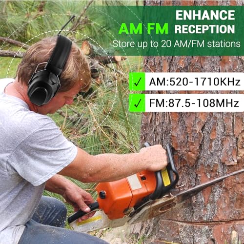 Bluetooth 6.0 AM FM Radio Headphone,Earmuff for Mowing,Construction - color: Black