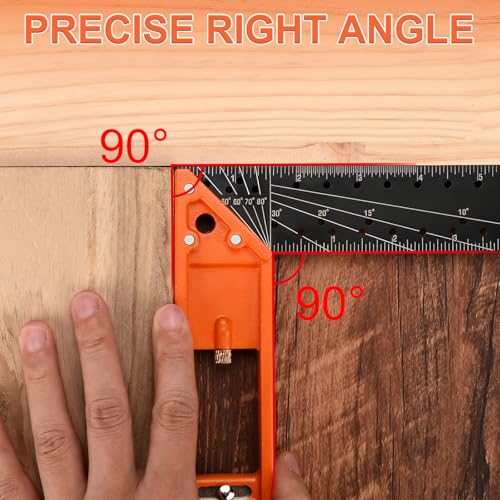 16” Woodworking Square Ruler - Preciva 1/16” Scale Right Angle Ruler Carpenter Square Layout Tool, Retractable Edge Support and Multi-Angle Scribe Mark, Includes Carpentry Pencil - style: 16 IN