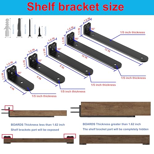 4Inch Black Heavy Duty Floating Shelf Bracket 6 Pack 3-Hole Mount - color: Black 6 Pack, size: 4 Inch