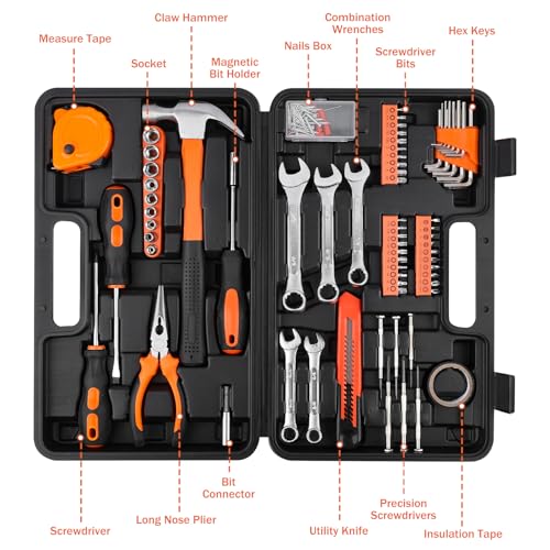 Tool Set 148PCS, Automotive and Household Tool Kit, Basic Tool Box for Men, Pefect for Car Enthusiasts and DIY Home Repairs