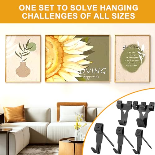 KURUI 303Pcs Picture Hangers for Wall Art Decor Tapestry, Picture Hanging Kit With Heavy Duty Wall Hooks, Sawtooth, Picture Wire, D Rings, Hardware Nails, Eye Hooks, Black Frame Hooks for Drywall Wood - size: Black
