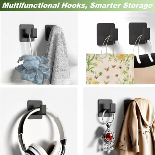 Adhesive Towel Hooks, Shower Hooks for Hanging Robe, Coat, Hat, Loofah, Heavy Duty Wall Hooks Stick on Bathroom, Kitchen and Office (4 Pack, Black) - color: Black, size: Adhesive "7" Shape -4 Pack