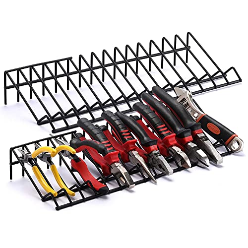 CASOMAN Plier Organizer Rack, 2 Pack, Stores Spring Loaded, Black, 15-Slot Plier Rack, Keep Pliers Organized in Tool Drawer