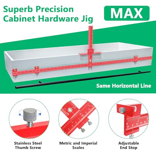 44" & 16" Max Cabinet Hardware Jig Kit, Aluminum Alloy Cabinet Handle Jig - color: Red
