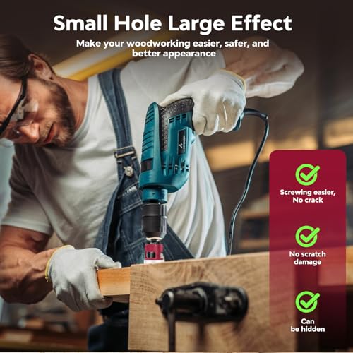 Countersink Drill Bit Set - 5 Pcs Countersink Drill Bit with Low Friction Depth Stop, Replaceable HSS M2 Tapered Bits, Carbide Drill Bits 1/4” Hex Shank for Woodworking Tools & Hand Tools - color: Red