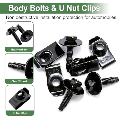50Pcs M6-1.0 Automotive Body Bolt & U-Nut Clips Kit, Multipurpose Fender Bolts Body Fastener Clips for Most Cars Bumper Engine Splash Shield (25Sets) - color: Black-M6